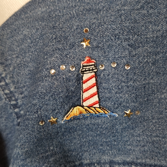 Denim Button Down Shirt with Lighthouses - Picture 8 of 10
